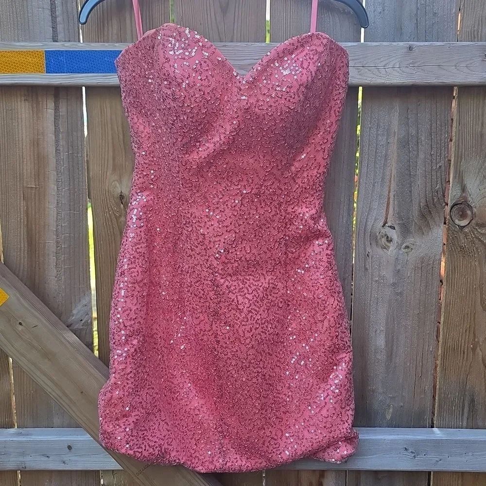 Pink Sequin Strapless Dress